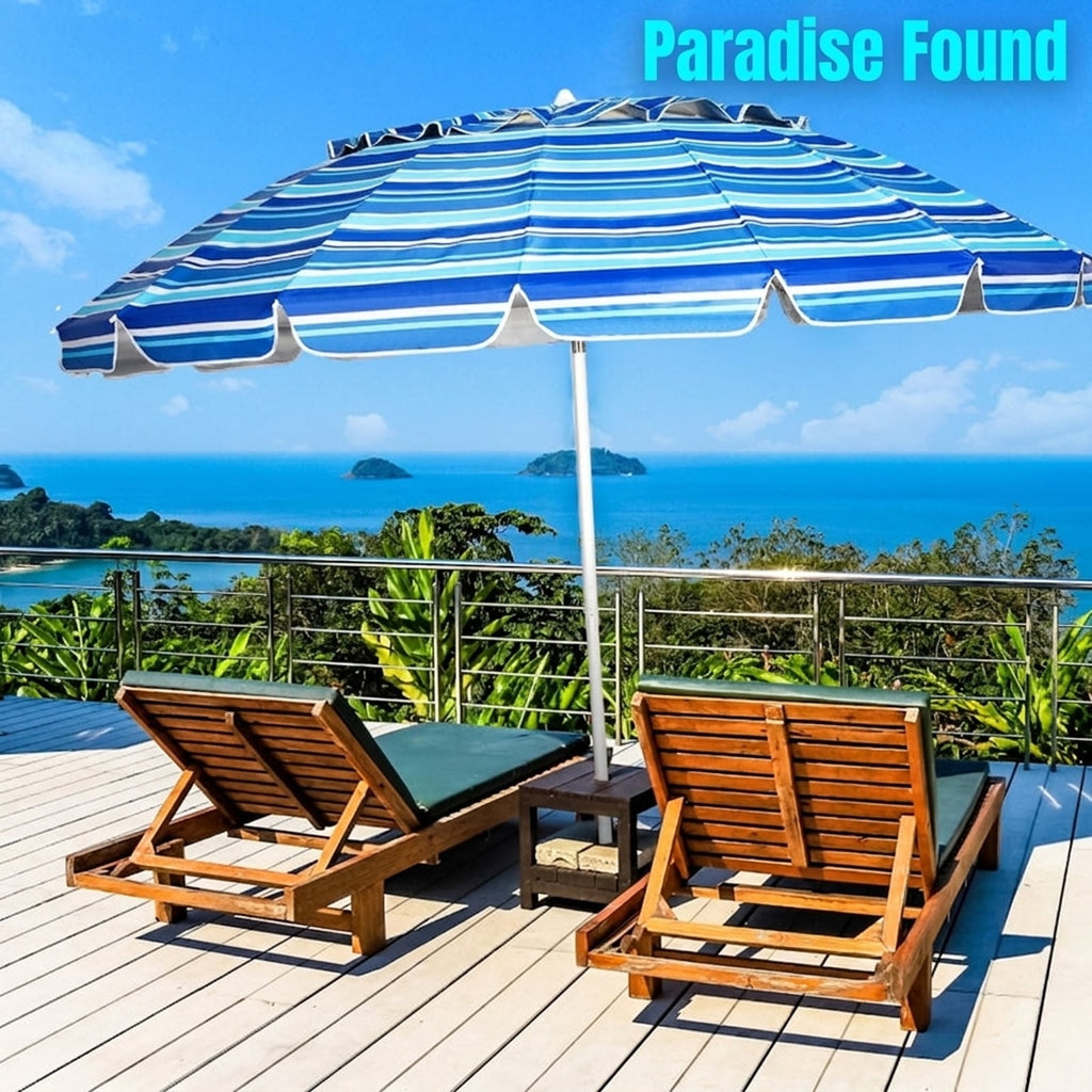 Biotree 8.0 ft Portable Beach Umbrella with Carrying Bag, 16 Ribs, Sand Tilt Mechanism - Navy Blue for Backyard