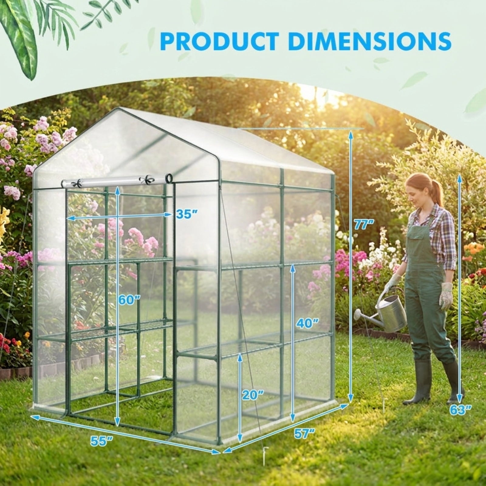 Biotree Walk-in Greenhouse with 3 Tiers 8 Shelves PVC Cover Roll for Outdoor Garden Backyard Patio Vegetables Flowers, Transparent