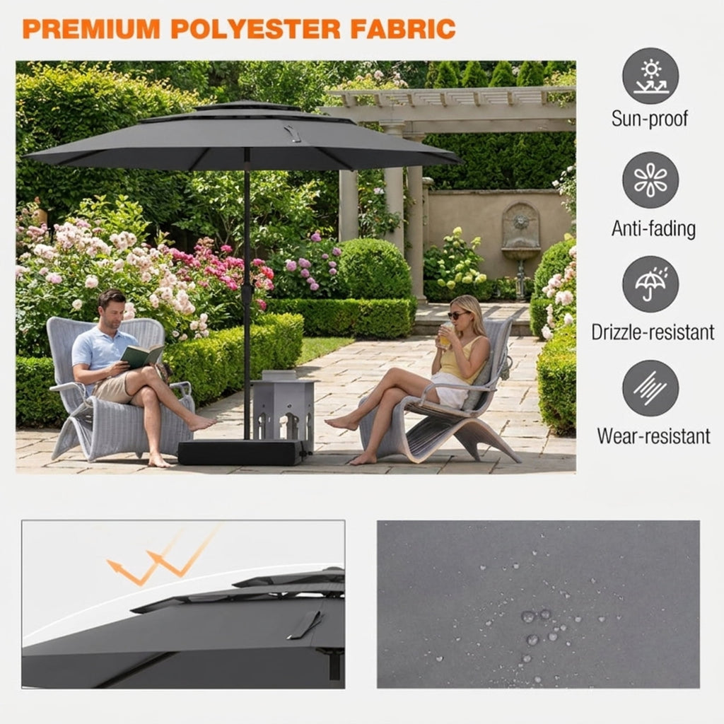 Biotree 10 FT Patio Umbrella, 3-tier Vented Patio Umbrella with Push Button Tilt for Patio Garden Backyard Pool, Brown