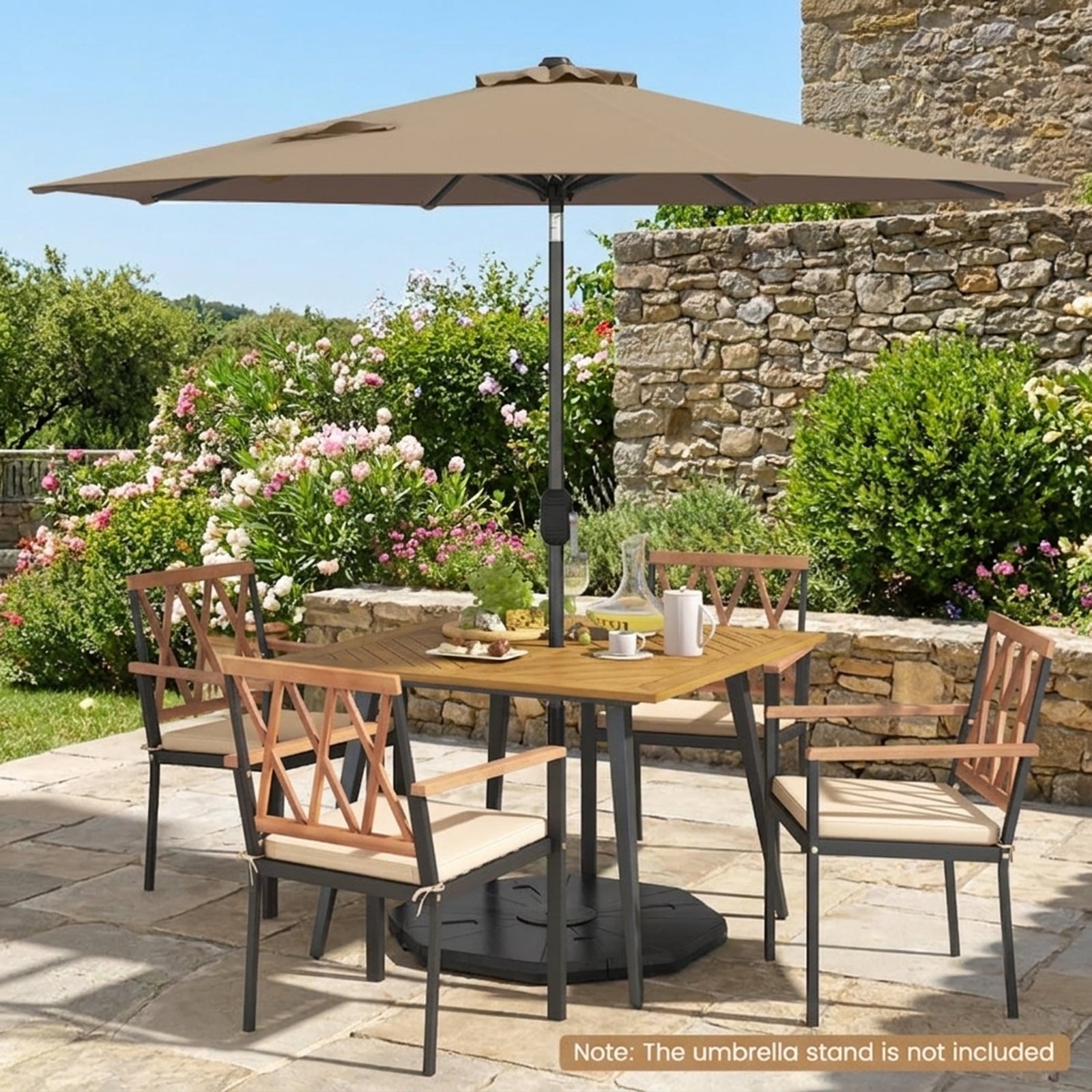 Biotree 9 ft Market Patio Umbrella with Crank and Tilt, 8 Sturdy Ribs, Vented Canopy - Tan for Backyard