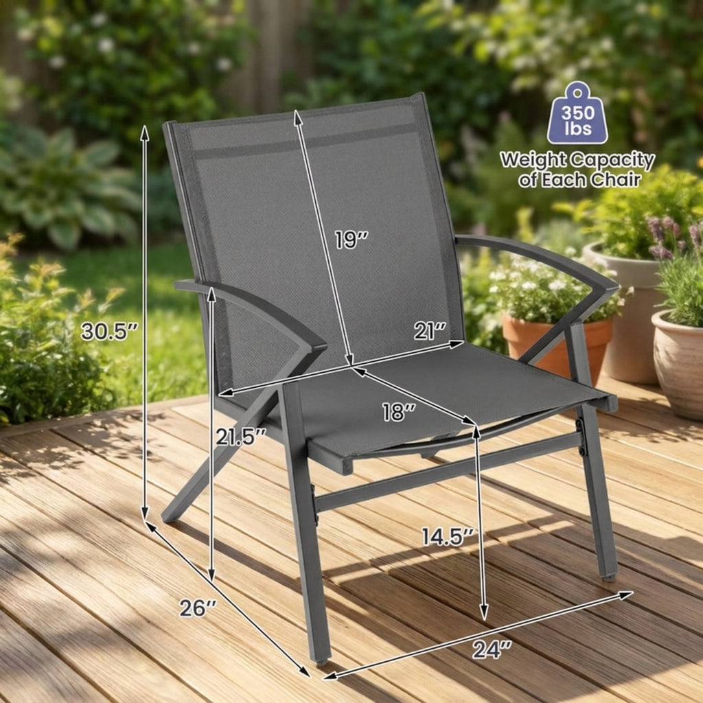 Biotree Patio Chairs Set of 2 Lawn Chairs with Heavy Duty Metal Frame Stackable Patio Chair for Garden BackyardGrey
