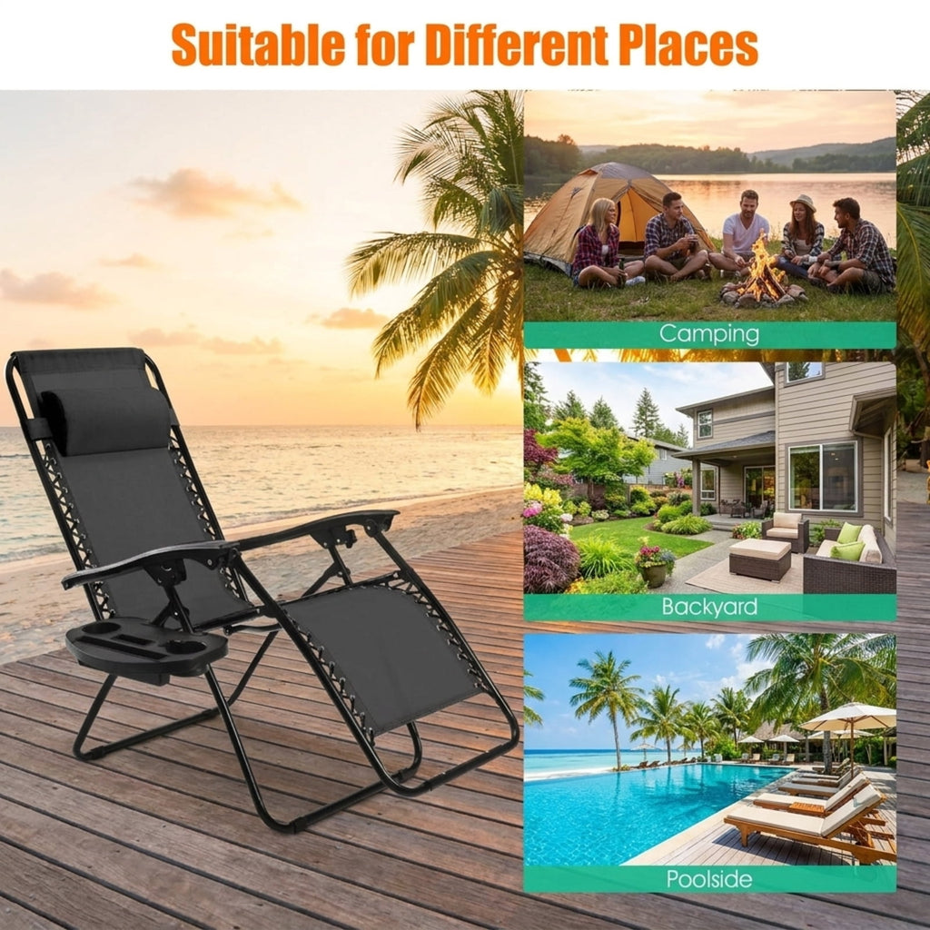 Biotree 2 Pieces Folding Recliner Zero Gravity Lounge Chair Stackable Patio Chair for Garden BackyardBlack