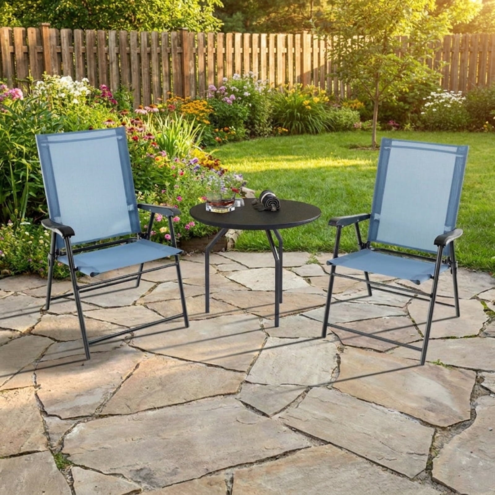 Biotree 2 Set of Patio Dining Chair with Armrests and Metal Frame Stackable Patio Chair for Garden BackyardBlue