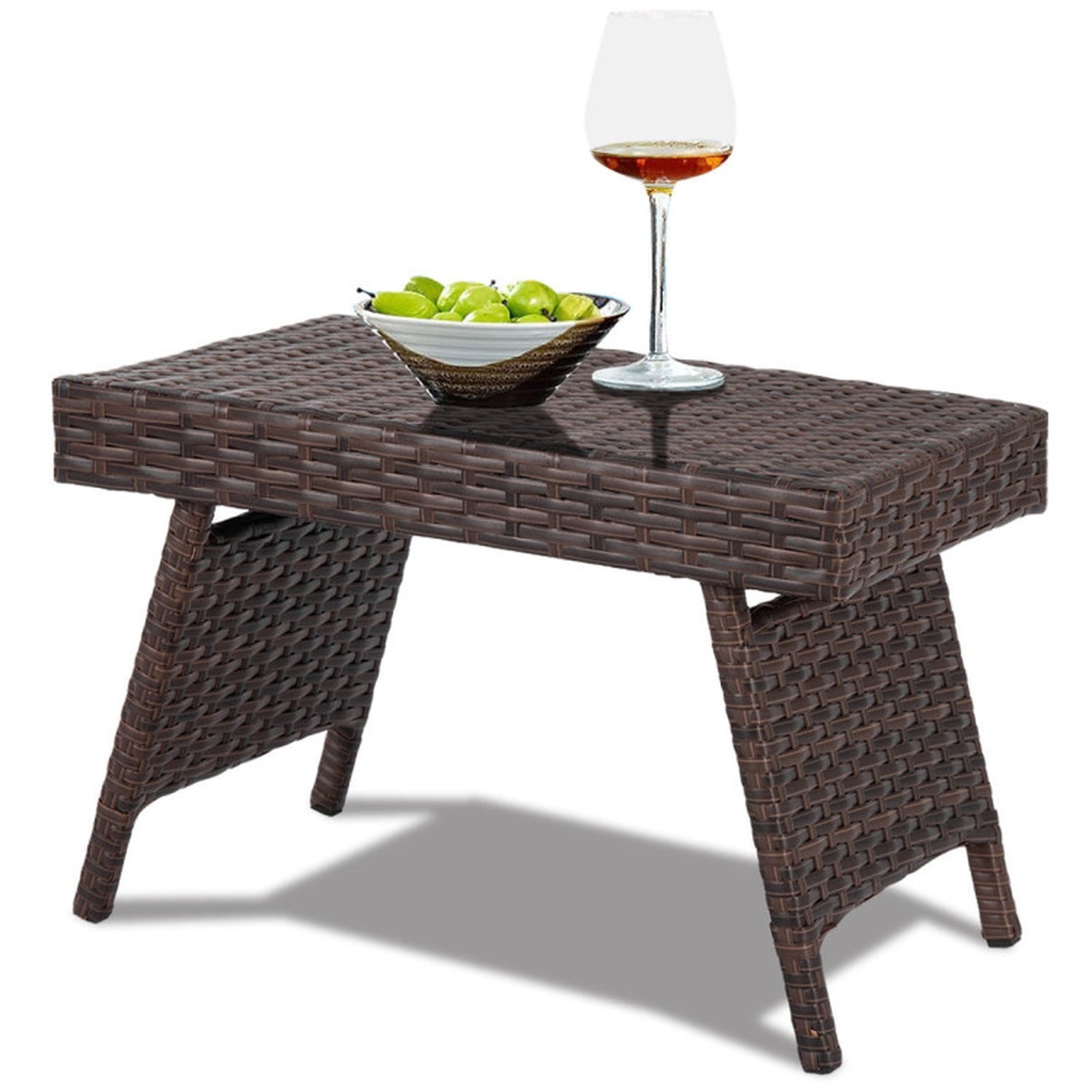 Biotree Folding PE Rattan Side Coffee Table Patio Garden Furniture, Black