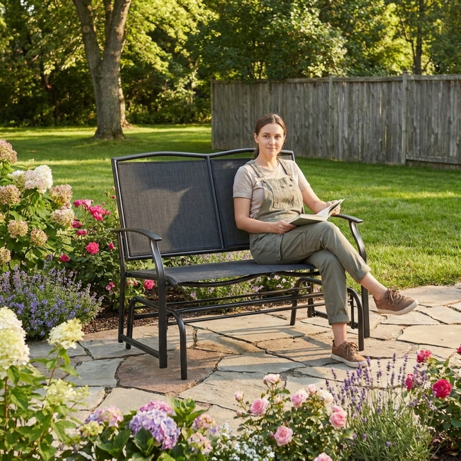 Biotree Iron Patio Rocking Chair for Outdoor Backyard and Lawn Stackable Patio Chair for Garden BackyardBlack