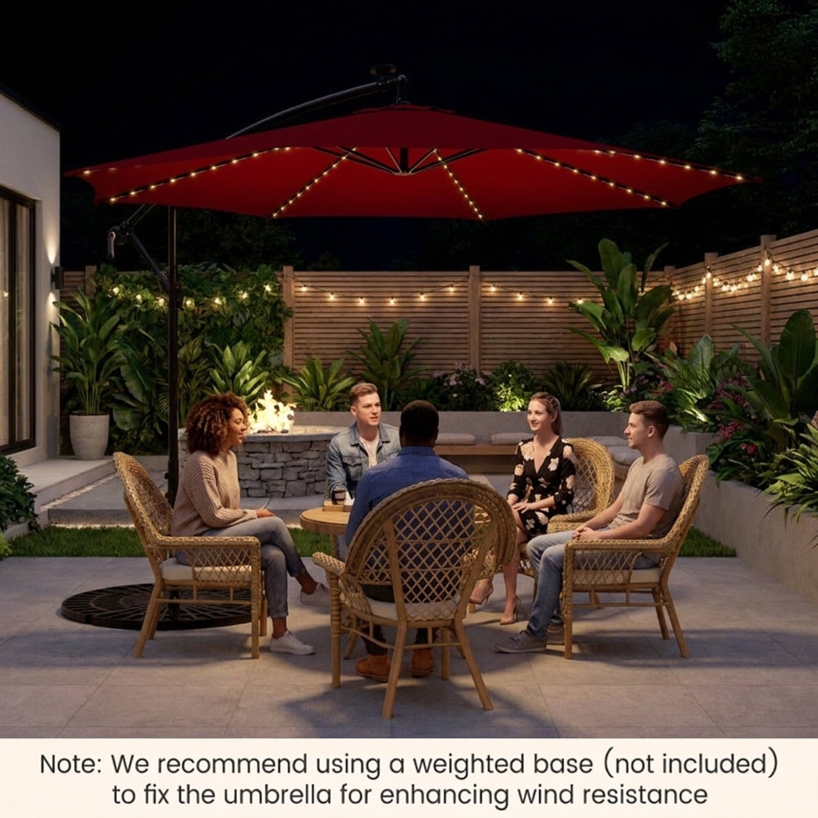 Biotree 10 ft Cantilever Offset Patio Umbrella Solar LED Lights Outdoor Shade - Red - UV Protection with Cross Base