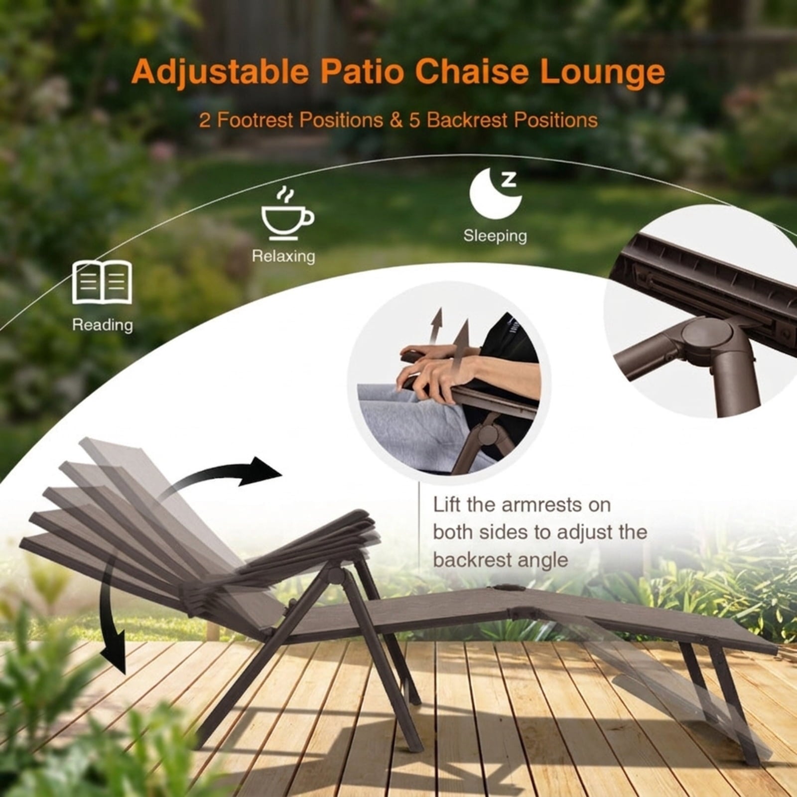 Biotree 2 Pieces Foldable Chaise Lounge Chair with 2-Position Footrest Stackable Patio Chair for Garden BackyardBrown