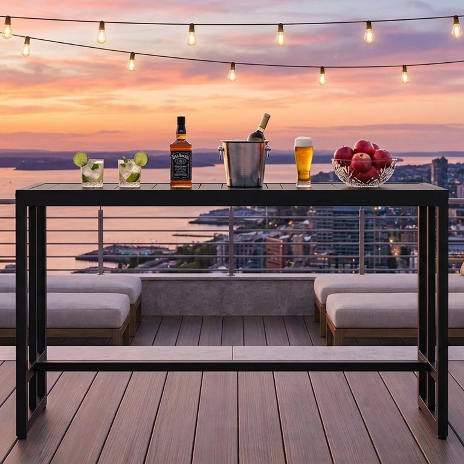 Biotree 36 Inches Patio Counter Height Bar Table with Adjustable Foot Pads, Black