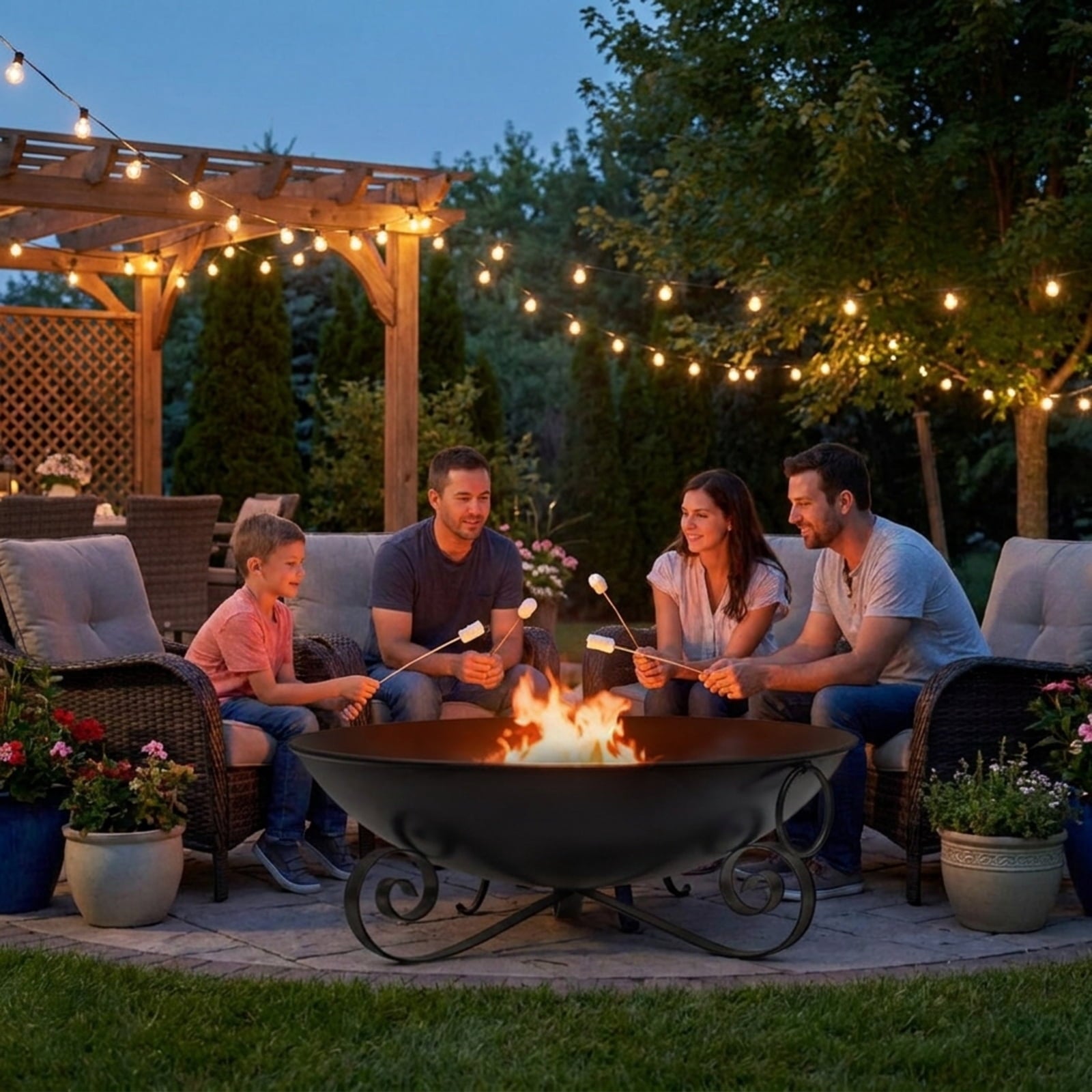 Biotree 24 Inch Heavy-Duty Metal Fire Pit Bowl Outdoor Wood for Outdoor Patio Backyard Garden Camping, Black