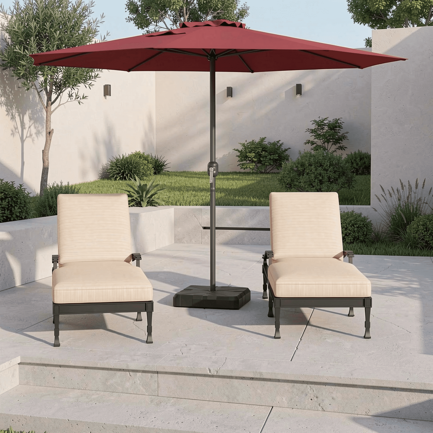 Biotree 12 ft Market Patio Umbrella with Crank and Tilt, 8 Sturdy Ribs, Vented Canopy - Red for Backyard