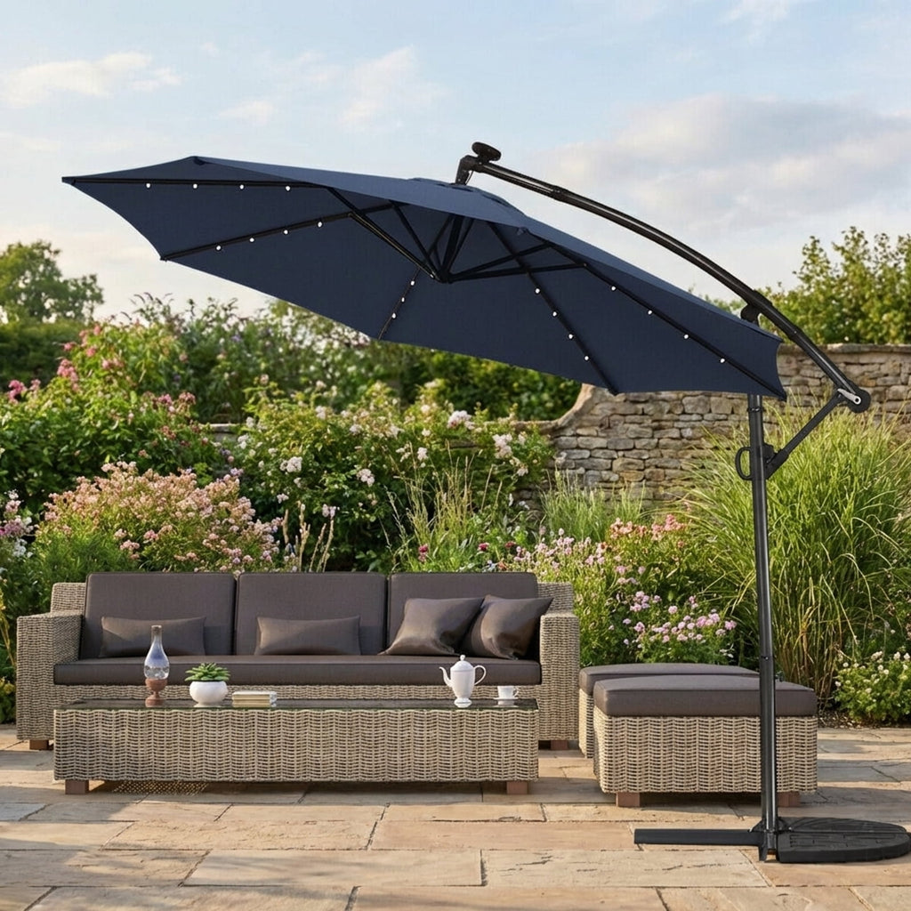 Biotree 10 ft 360¡ã Rotation Solar Powered LED Patio Offset Umbrella without Weight Base-Navy Outdoor