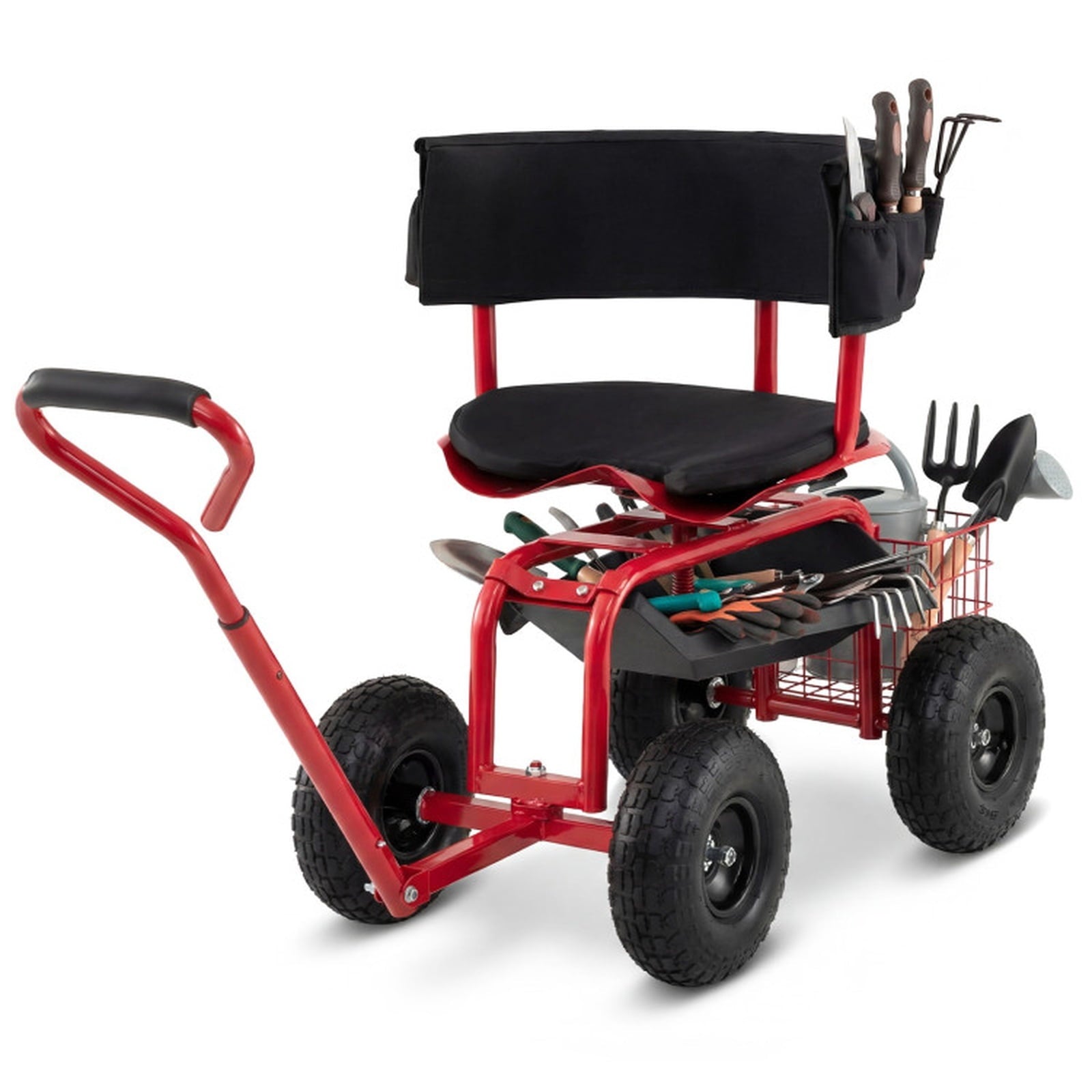 Biotree Cushioned Rolling Garden Cart Scooter with Storage Basket and Tool Pouch for Garden Yard Lawn Work Outdoor, Black