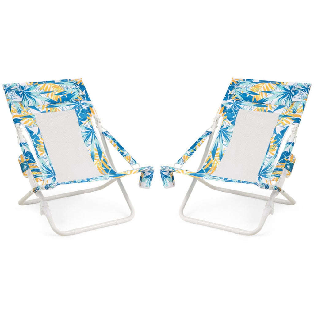 Biotree Folding Low Beach Chair Set of 2 Patio Sling Chairs with Padded Head Pillow Stackable Patio Chair for Garden BackyardBlue