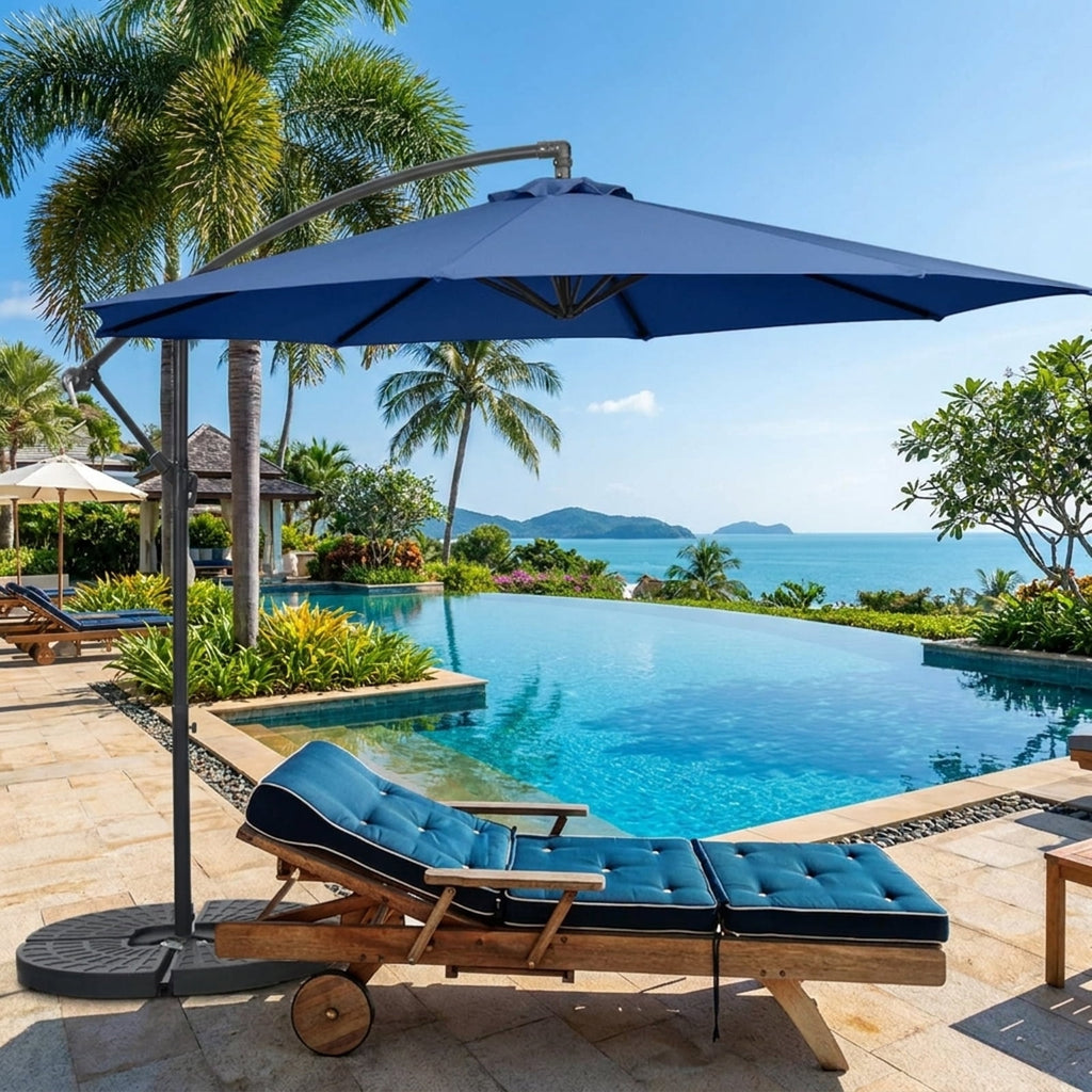 Biotree 10 ft Cantilever Offset Patio Umbrella 8-Rib Outdoor Shade - Blue - UV Protection with Cross Base
