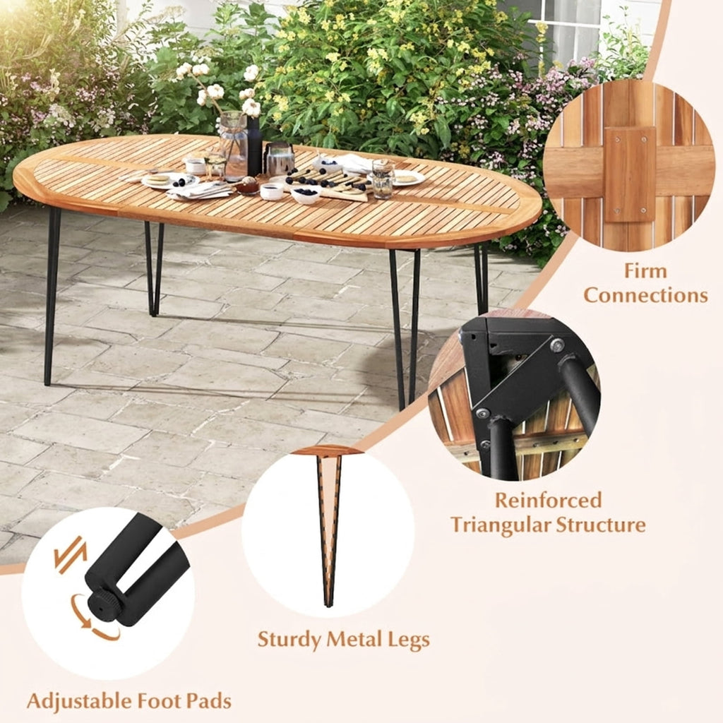 Biotree 79 Inch Oval Patio Dining Table with Umbrella Hole and Acacia Wood Tabletop for 8 People, Natural