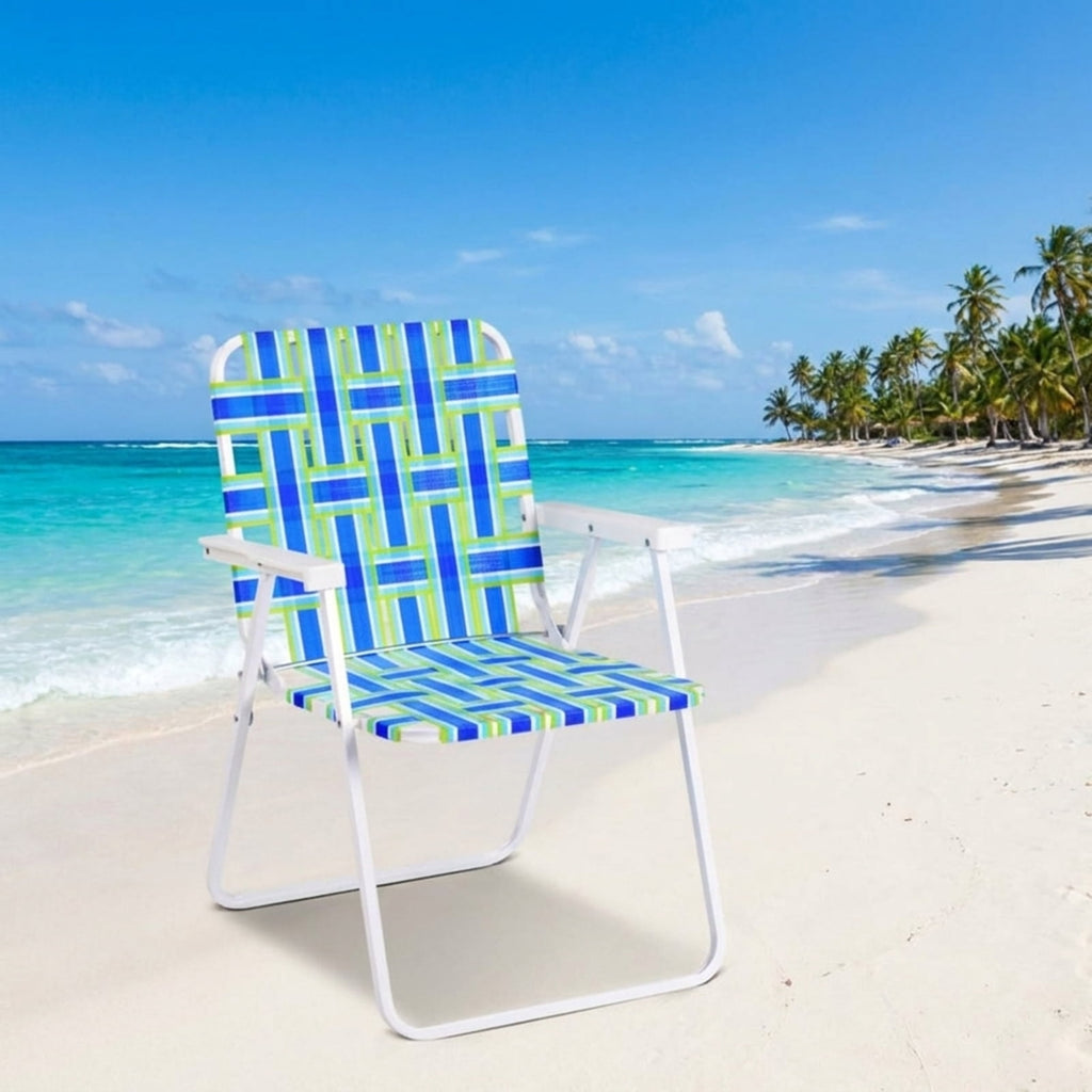 Biotree 6 Pcs Folding Beach Chair Camping Lawn Webbing Chair Stackable Patio Chair for Garden BackyardBlue