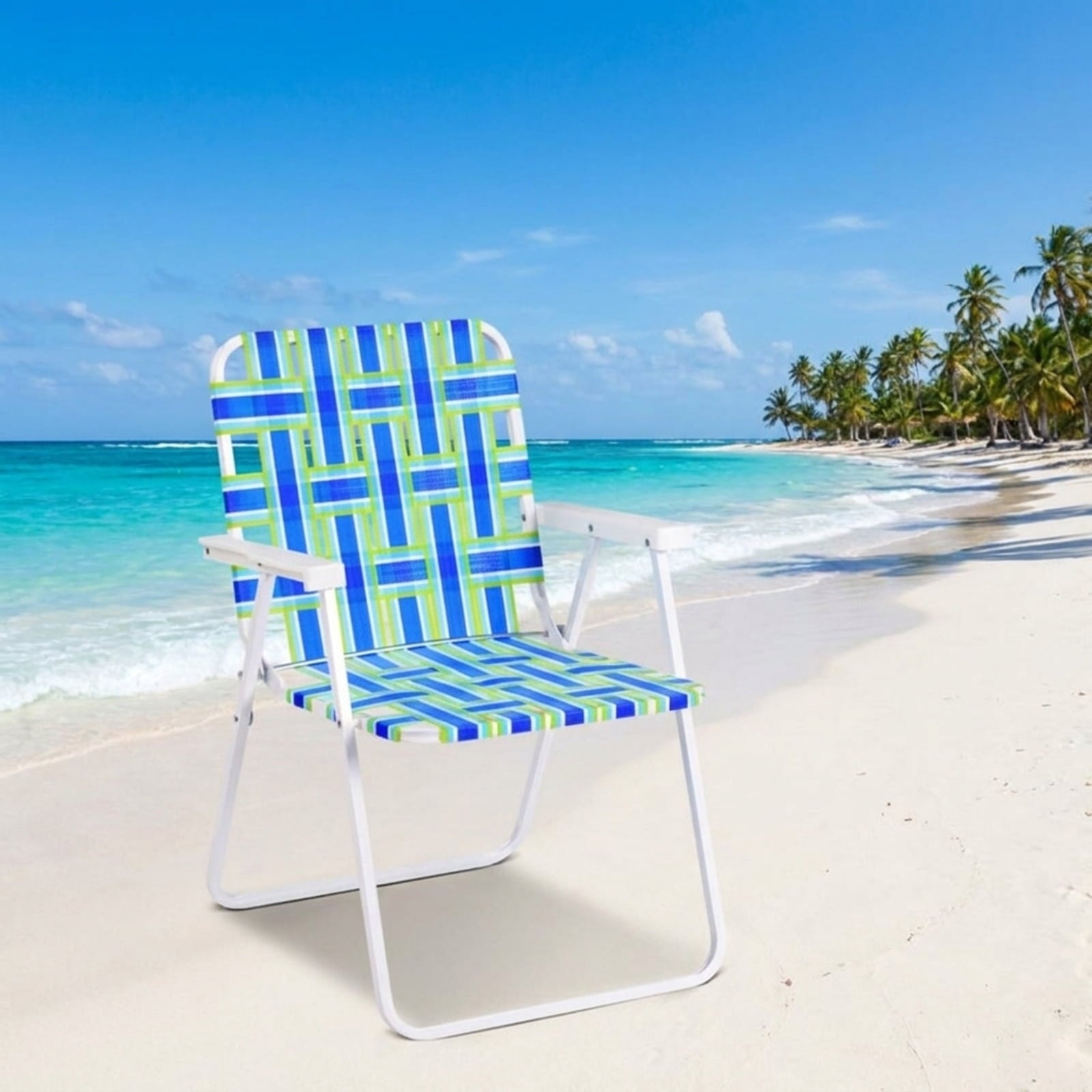 Biotree 6 Pcs Folding Beach Chair Camping Lawn Webbing Chair Stackable Patio Chair for Garden BackyardBlue