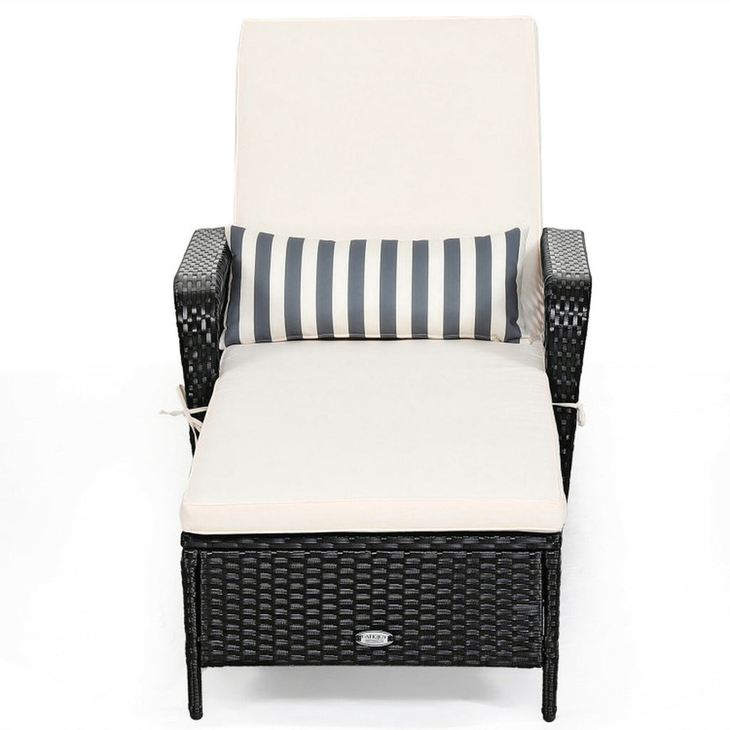 Biotree PE Rattan Chaise Lounge Chair Arm Chair Recliner Adjustable with Pillow Stackable Patio Chair for Garden BackyardBrown/Black