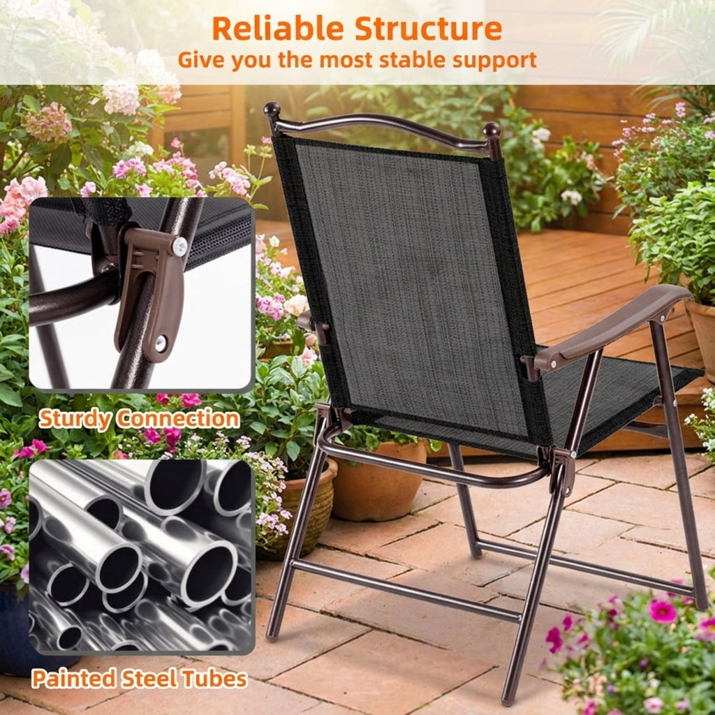 Biotree Set of 2 Patio Folding Sling Back Camping Deck Chairs Stackable Patio Chair for Garden BackyardBrown