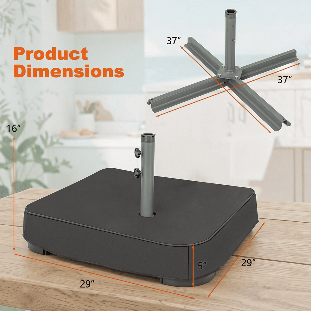 Biotree Fillable Umbrella Base with 2 Sandbags and Dust-proof Cover Black - Heavy Duty Outdoor Patio Stand