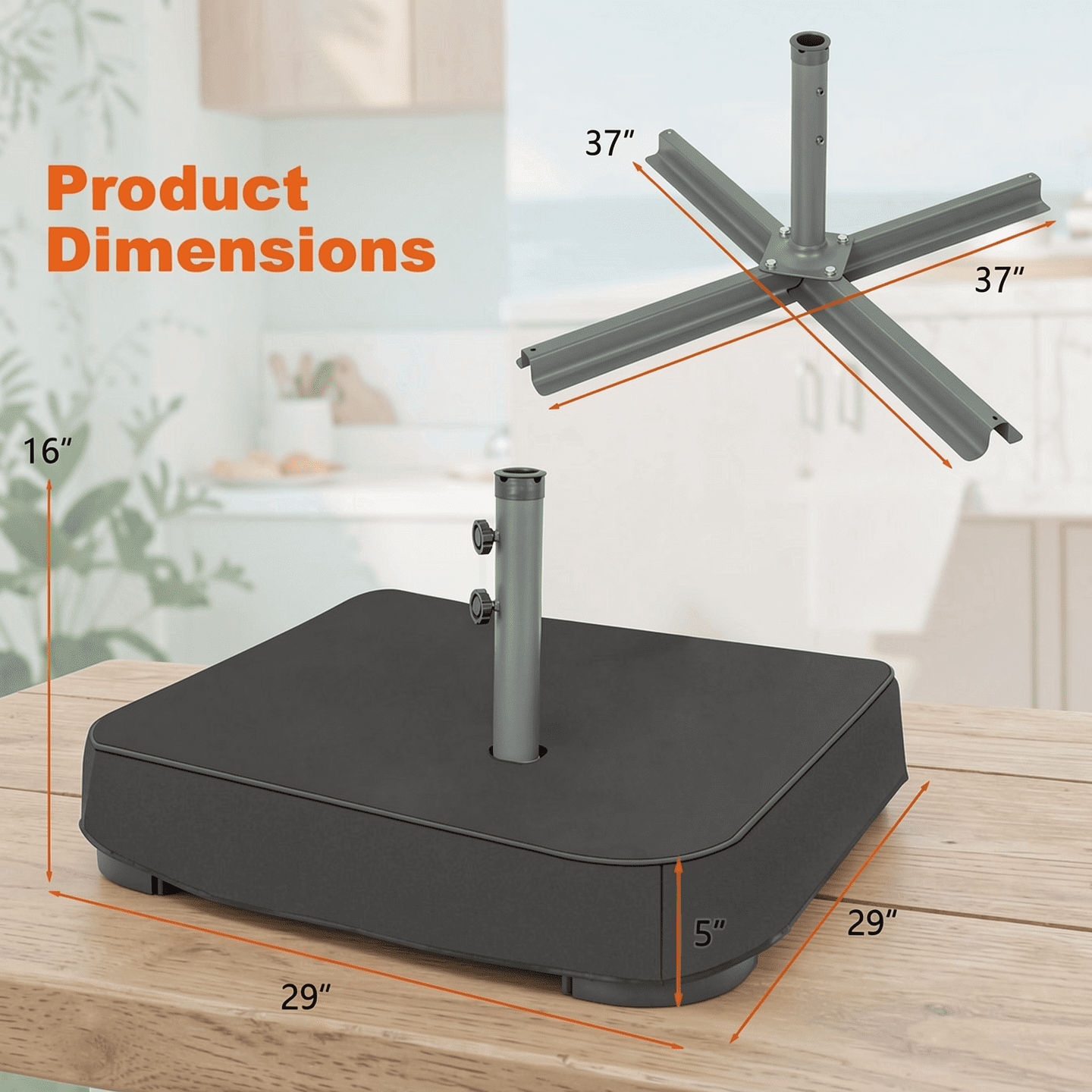 Biotree Fillable Umbrella Base with 2 Sandbags and Dust-proof Cover Black - Heavy Duty Outdoor Patio Stand