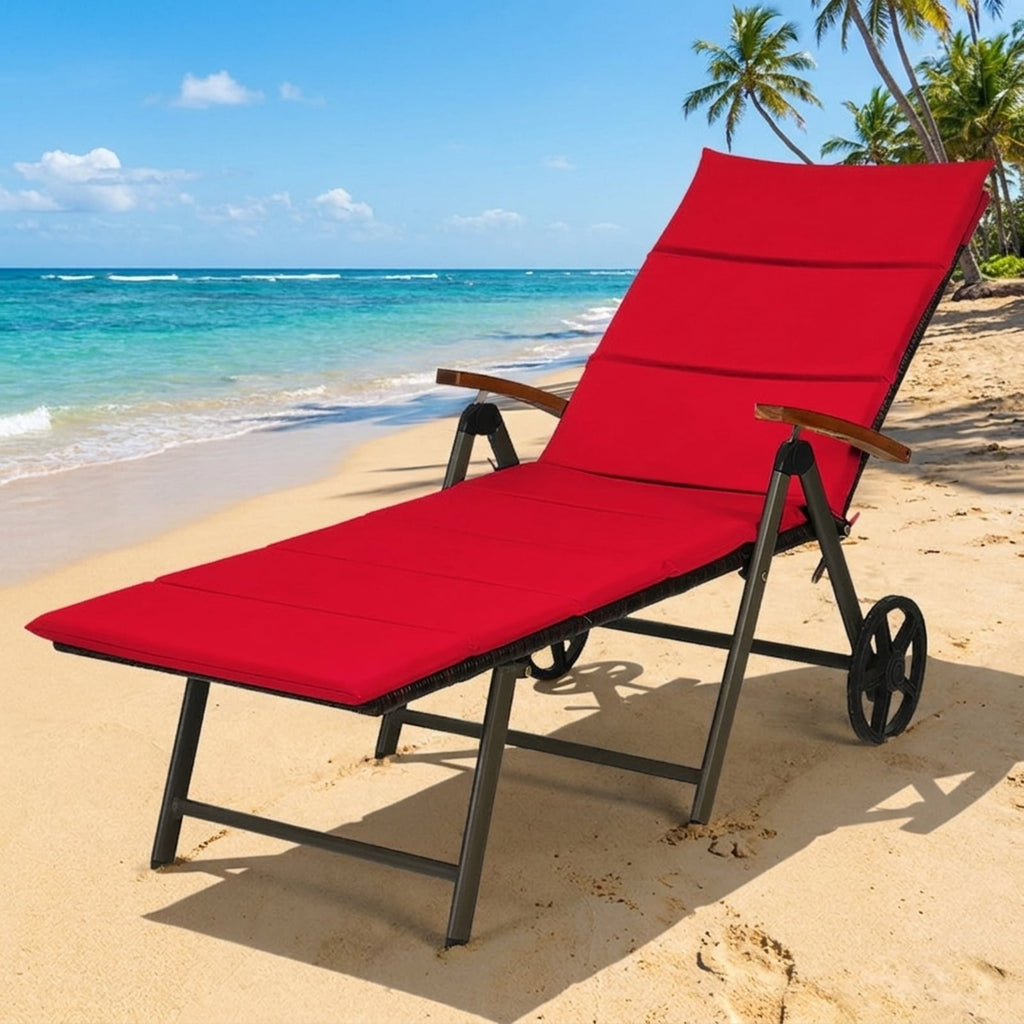 Biotree Outdoor Chaise Lounge Chair Rattan Lounger Recliner Chair Stackable Patio Chair for Garden BackyardRed