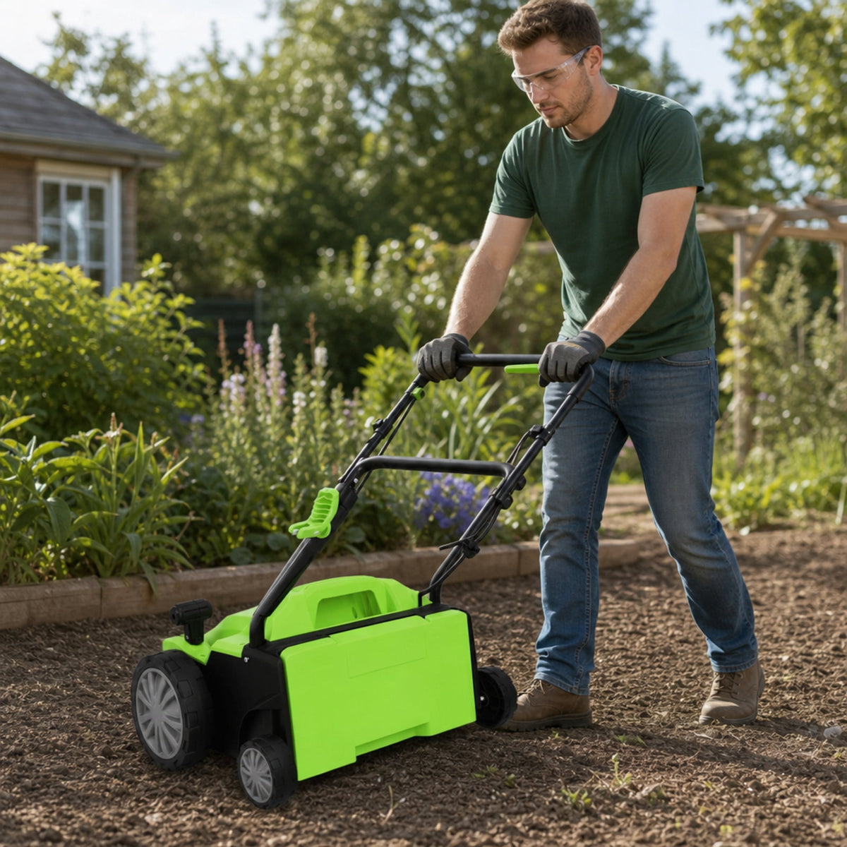 Biotree 13" 12 Amp Electric Lawn Scarifier Dethatcher, Corded Lawn Rake with 3-Position Depth Adjustment, Removable Blades and 40L Collection Bag for Grass Renovation and Yard Care Green