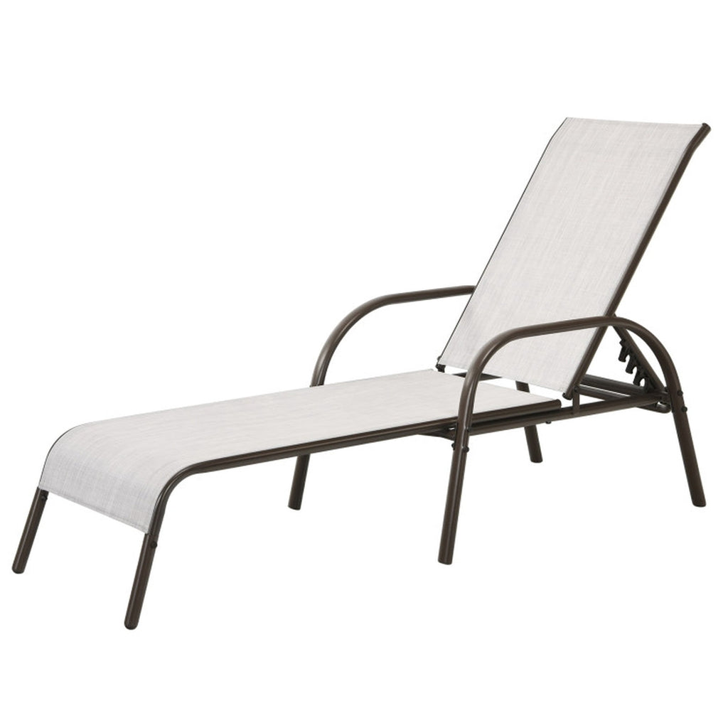 Biotree Adjustable Patio Chaise Folding Lounge Chair with Backrest Stackable Patio Chair for Garden BackyardGray