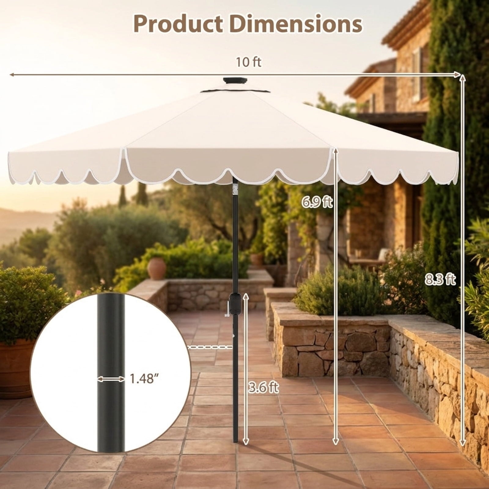 Biotree 10 ft Market Patio Umbrella with Crank and Tilt, 8 Sturdy Ribs, Vented Canopy - Beige for Backyard