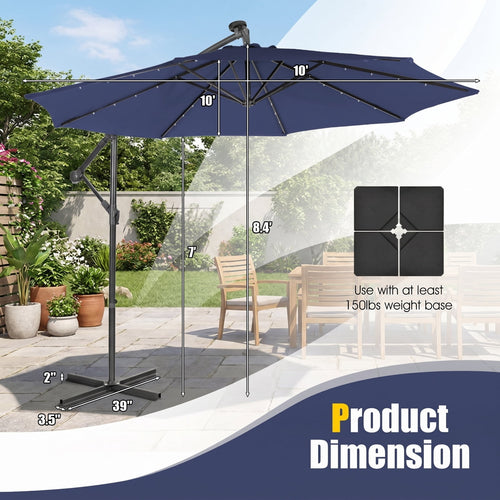 Biotree 10 ft Cantilever Offset Patio Umbrella Solar Powered Outdoor Shade - Blue - UV Protection with Cross Base