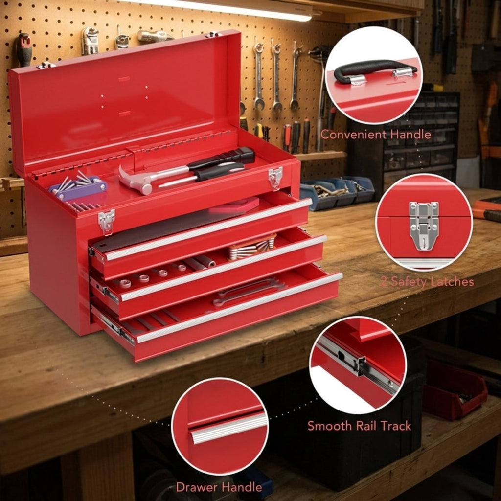 Biotree Portable Garage Mechanic Tool Cabinet Box with 3 Drawers Outdoor Waterproof for Patio Deck Garden Cushions, Red
