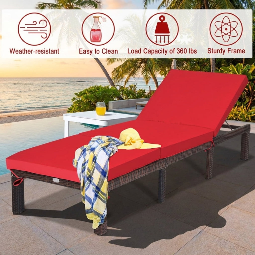 Biotree Outdoor Rattan Adjustable Cushioned Chaise Stackable Patio Chair for Garden BackyardRed