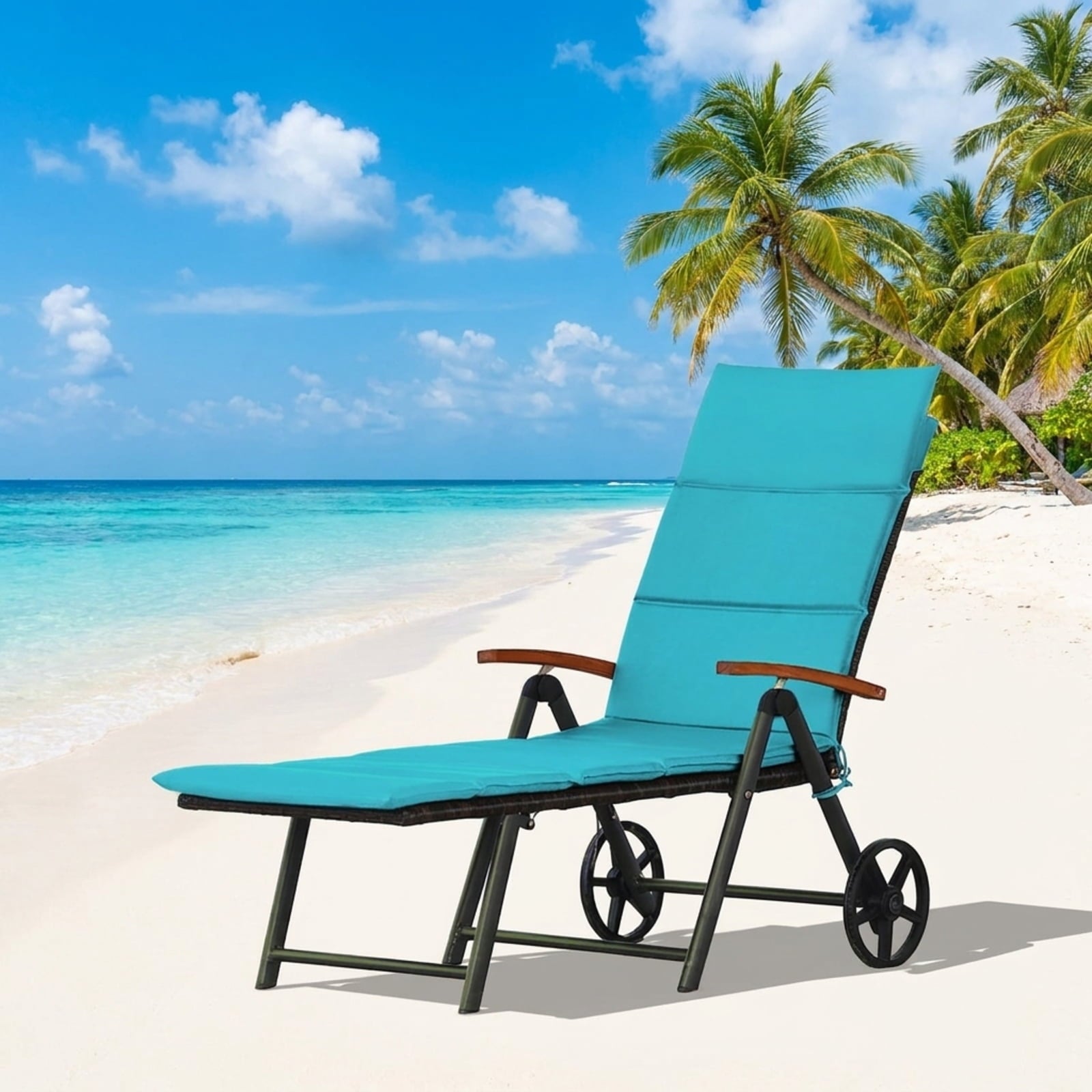 Biotree Outdoor Chaise Lounge Chair Rattan Lounger Recliner Chair Stackable Patio Chair for Garden BackyardTurquoise
