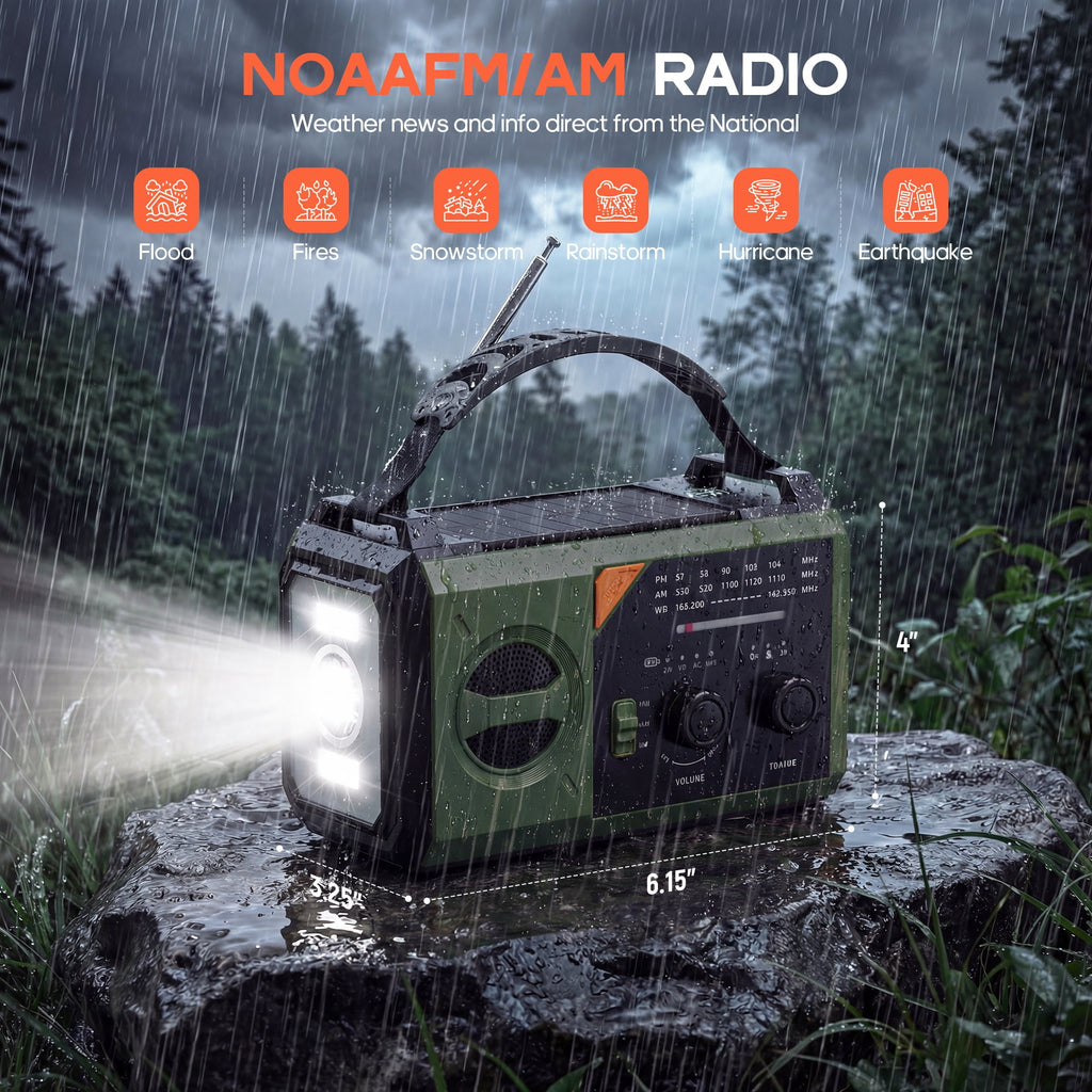 Biotree 30000mAh Weather Radio with NOAA 7-Band Alerts, Upgraded Emergency Radio with USB/Solar/Hand Crank Charging, Flashlight, SOS Alarm, Compass for Camping Hurricane Preparedness,Green