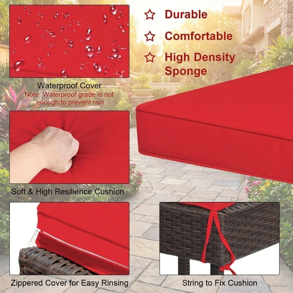 Biotree 3-Piece Patio Rattan Bar Set with Glass Table and Cushioned Stools, Red - Outdoor Patio Bar Height Furniture Set for Deck Garden