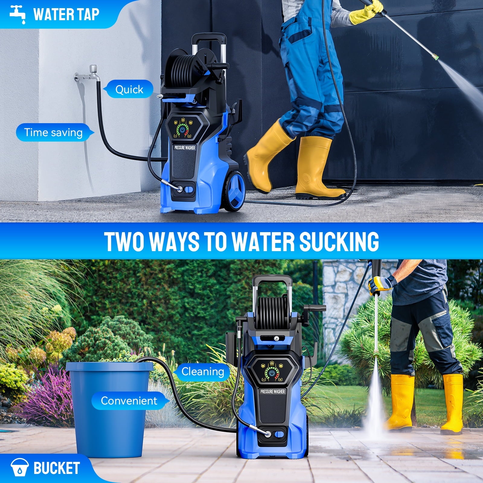 Biotree 5000 PSI Electric Pressure Washer 3.2 GPM Power Washer with Adjustable Pressure Control Panel ,Foam Cannon, 4 Spray Nozzles for Car Driveway Patio Home Cleaning, Blue