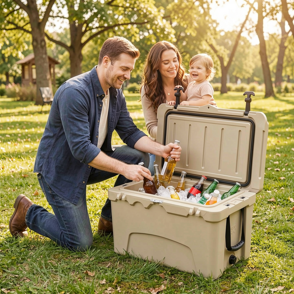 Biotree 45 Quart Portable Hard Cooler Insulated Ice Chest Keeps Cool for up to 6 Days, Khaki