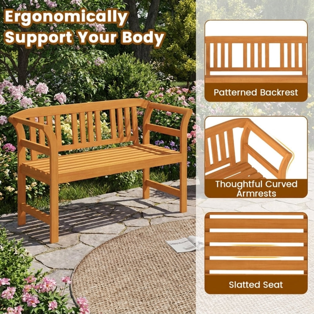 Biotree Acacia Wood 2-Person Patio Loveseat with Backrest and Armrests Stackable Patio Chair for Garden BackyardNatural