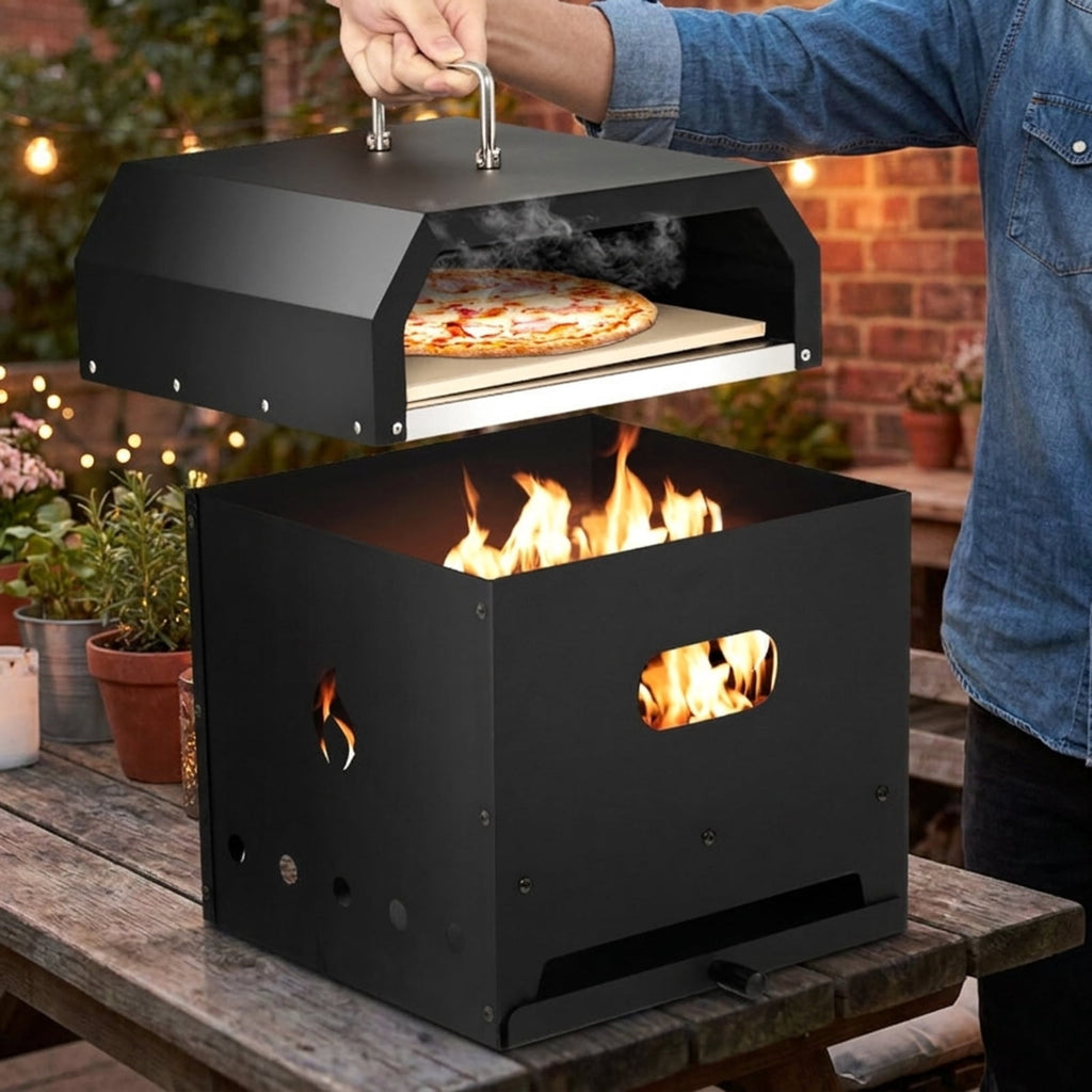 Biotree 4-in-1 Outdoor Portable Pizza Oven with 12 Inch Pizza Stone for Outdoor Backyard Camping Patio BBQ, Black