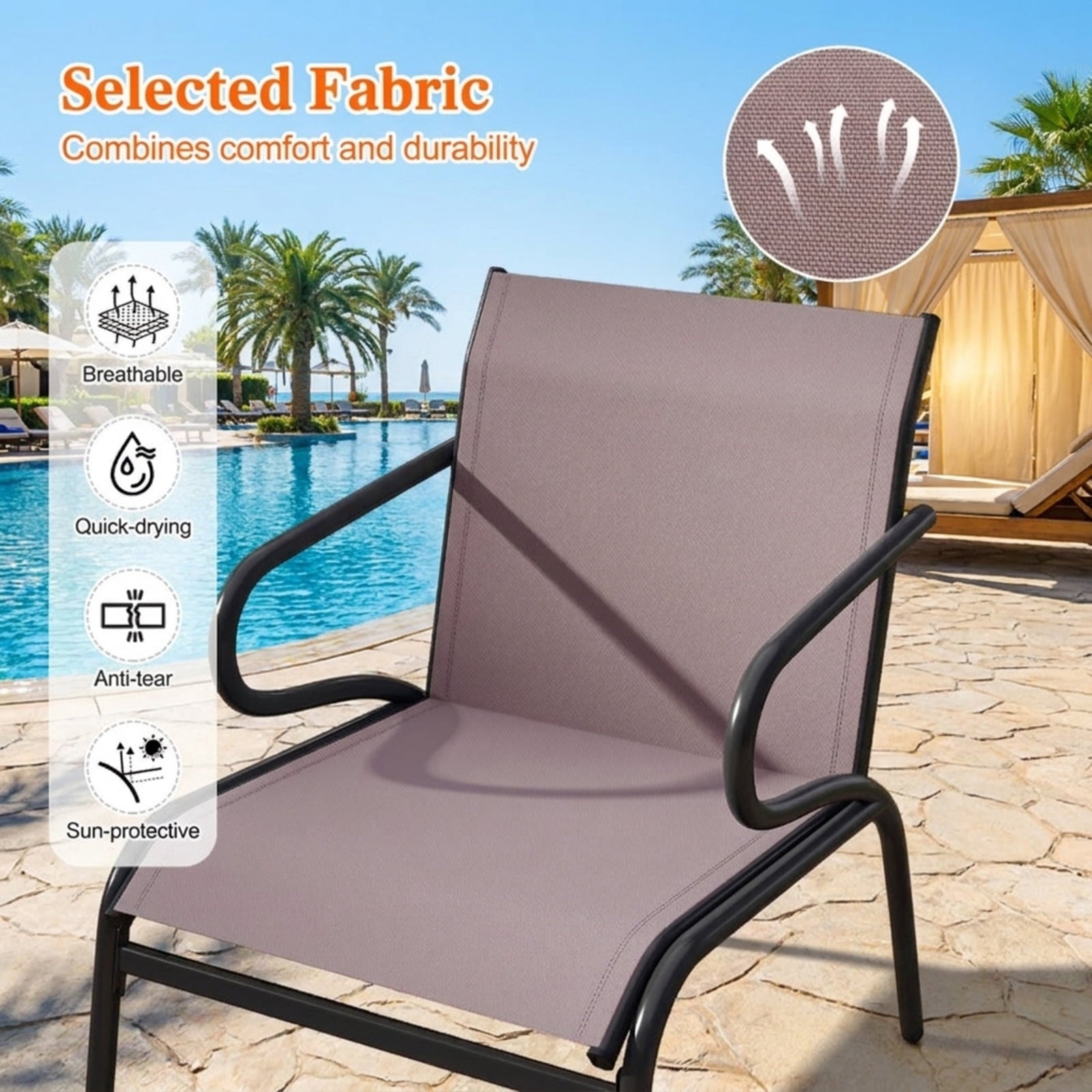 Biotree Modern Patio Chairs Set of 2 with Breathable Fabric for Porch Stackable Patio Chair for Garden BackyardCoffee