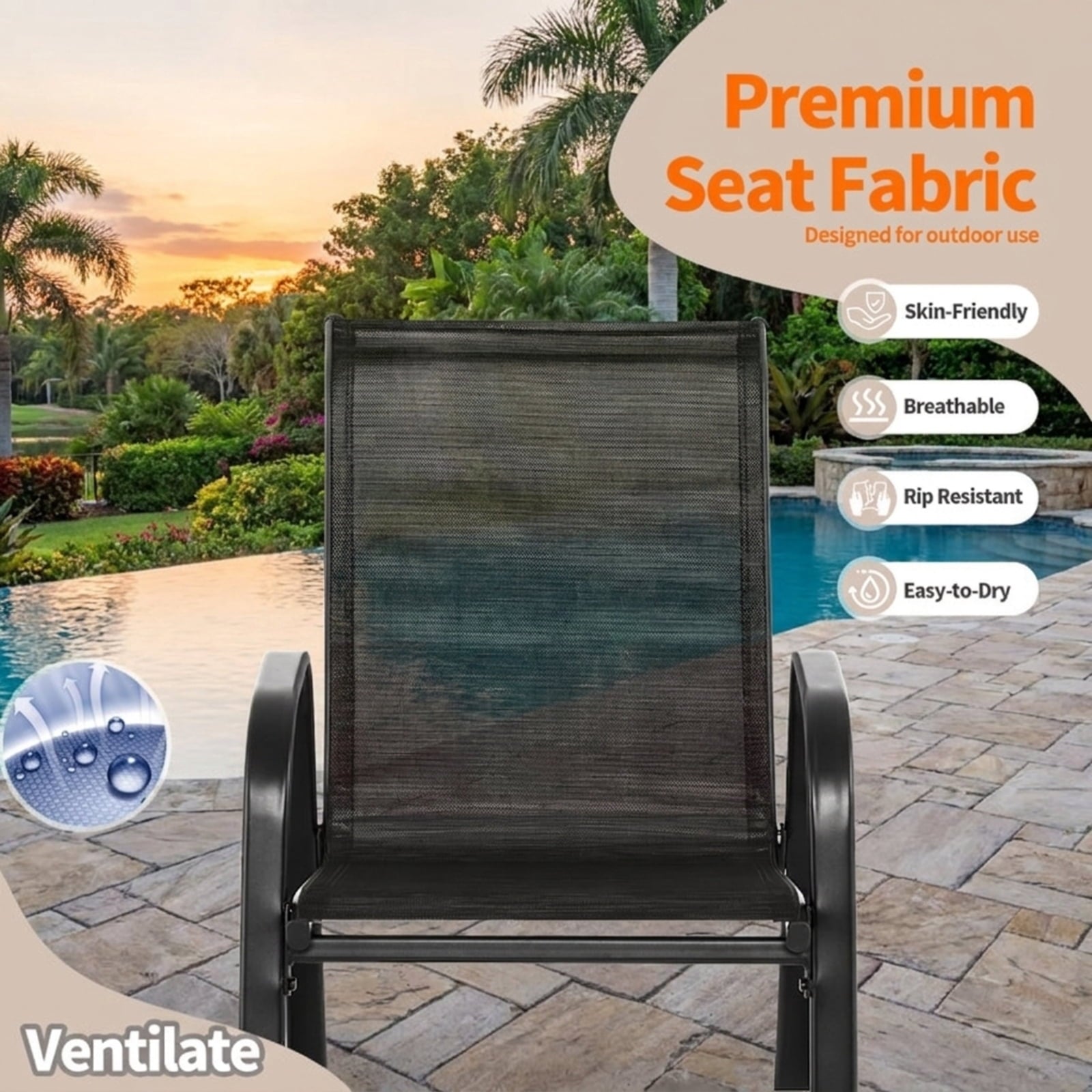 Biotree Set of 2 Metal Patio Rocking Chair with Breathable Seat Fabric Stackable Patio Chair for Garden BackyardBlack