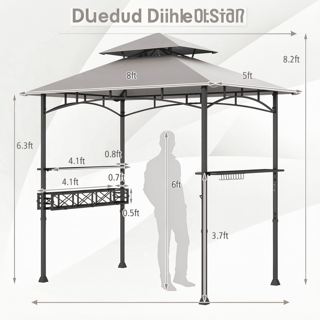 Biotree 8 x 5 Feet Outdoor Grill Gazebo with 2 Side Shelves and 10 Hooks Gray - Outdoor Patio Backyard Garden Shade Canopy Shelter