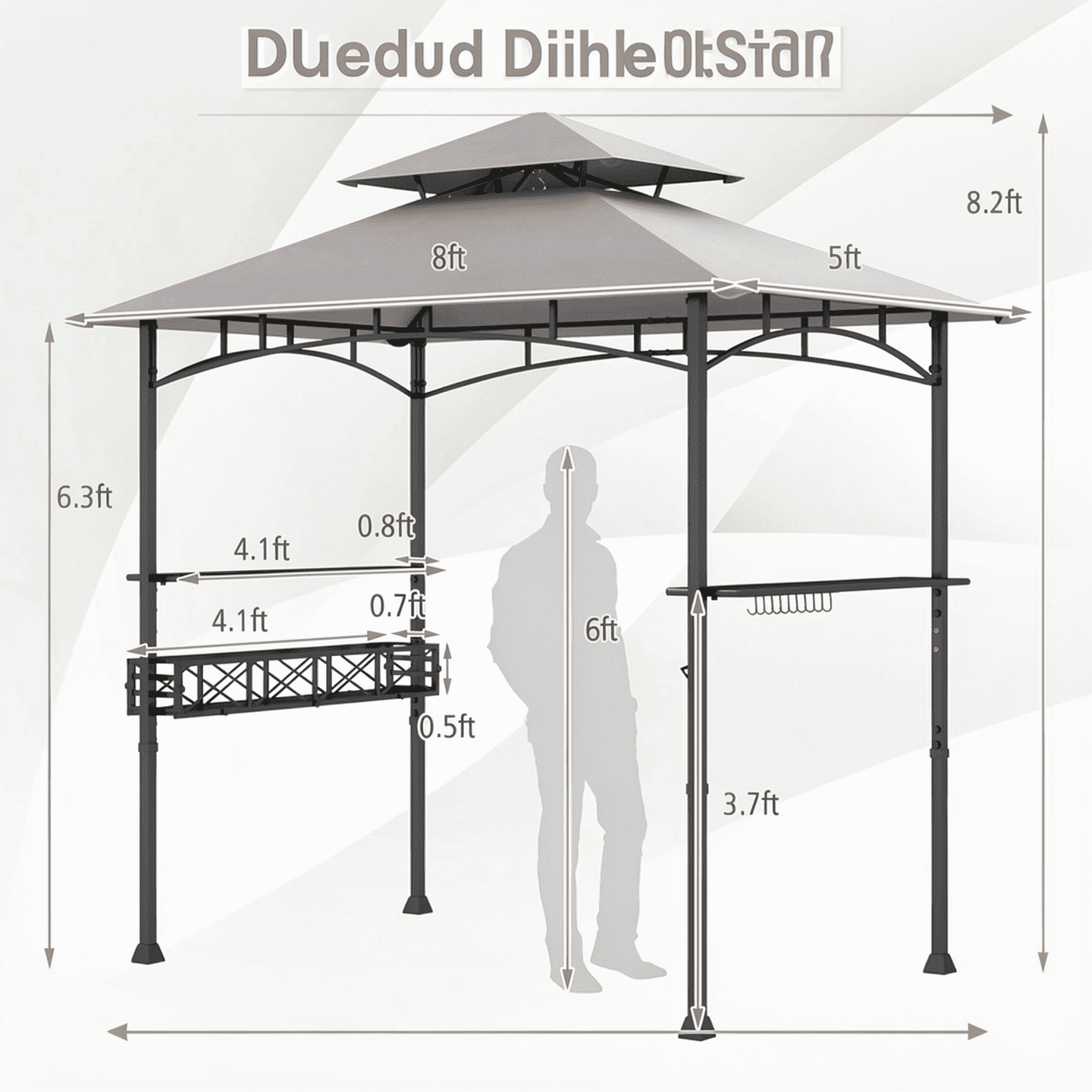 Biotree 8 x 5 Feet Outdoor Grill Gazebo with 2 Side Shelves and 10 Hooks Gray - Outdoor Patio Backyard Garden Shade Canopy Shelter