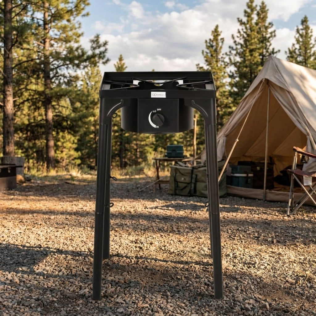 Biotree 100000 BTU Portable Propane Outdoor Camp Stove with Adjustable Legs for Outdoor Camping Backyard Patio Cooking, Black