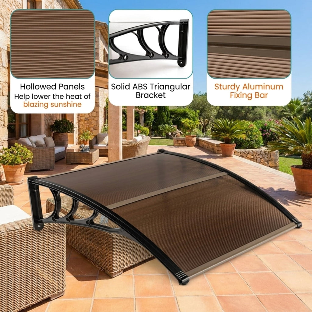 Biotree Outdoor Front Door Patio Overhang Awning for Sunlight Rain Snow Wind Protection-40 x 40 Inch for Patio Deck Door Window Sun Rain Protection, Coffee