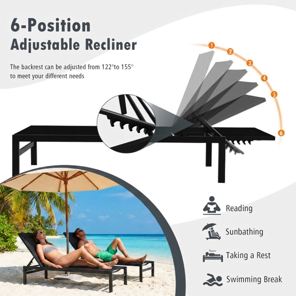 Biotree 6-Position Chaise Lounge Chairs with Rustproof Aluminium Frame Stackable Patio Chair for Garden BackyardBlack