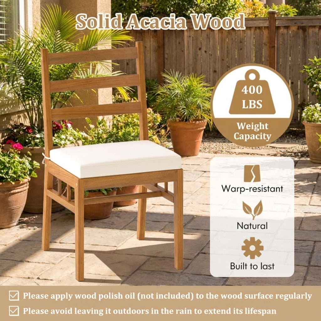 Biotree Solid Acacia Wood Patio Chair Set of 2 Armless Chair Stackable Patio Chair for Garden BackyardWhite
