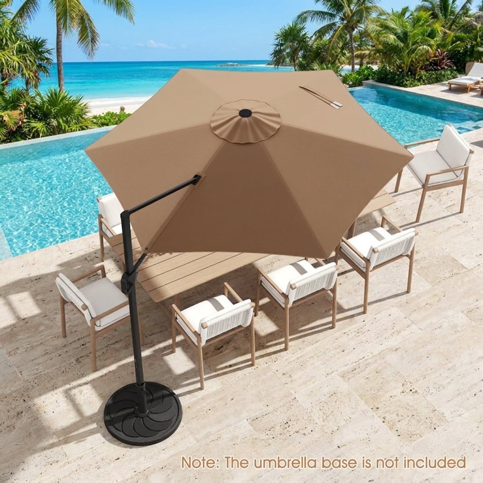 Biotree 9 ft Cantilever Patio Umbrella Offset Hanging with Cross Base, 8 Ribs - Brown for Backyard Garden Poolside