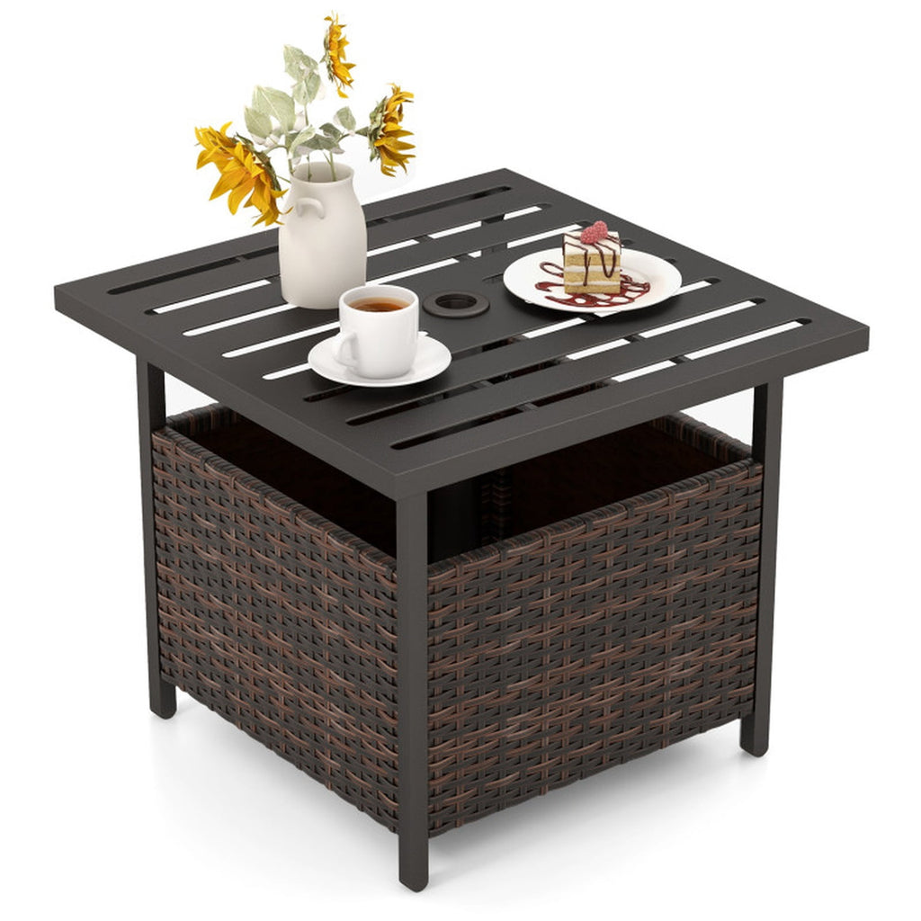 Biotree Outdoor Patio Rattan Wicker Steel Side Deck Table, Mix Brown