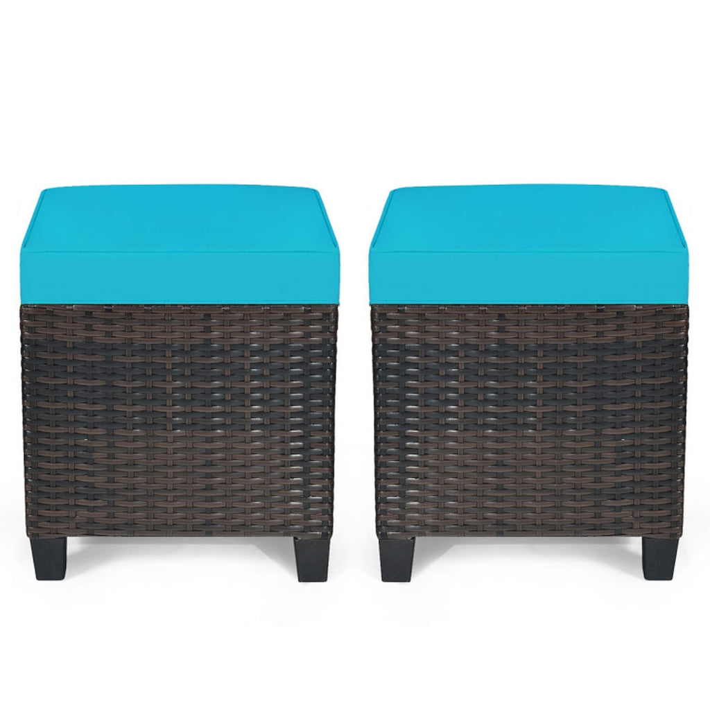 Biotree 2 Pieces Patio Rattan Ottoman Set with Removable Cushions Stackable Patio Chair for Garden BackyardTurquoise